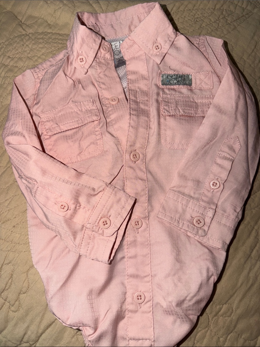 Toddler Long-Sleeve Button-Front Shirt in Soft Pink